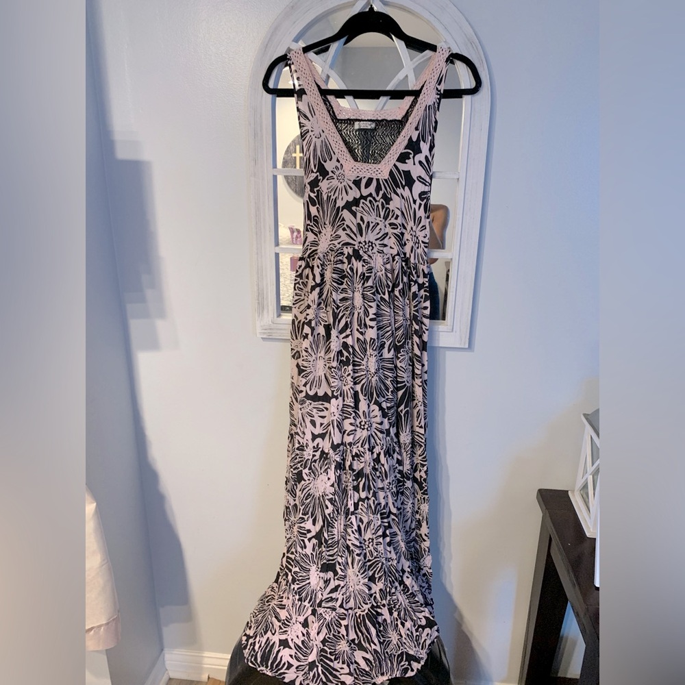 FREE PEOPLE intimately- Elegant Black and Pink Floral Maxi Dress